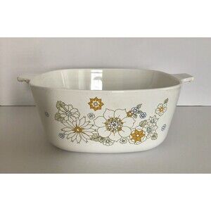 Vintage Corning Ware Floral Bouquet Yellow Flowers Casserole 2 1/2 Qt   No Lid